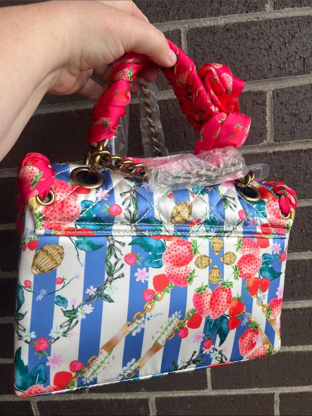 Kurt Geiger Quilted Strawberry Shoulder Bag in Bright Pink and Multi, NWT